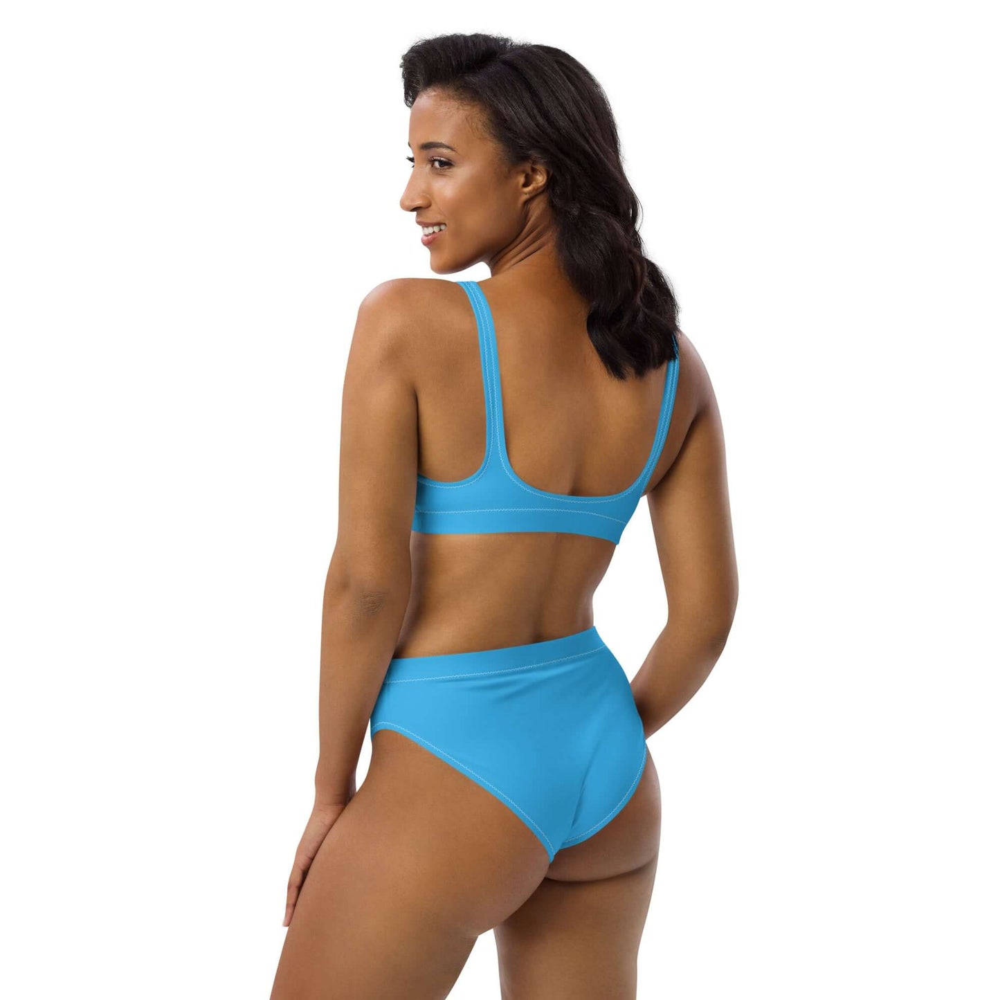 Blue high waisted bikini set with supportive fit and UPF 50+ swim fabric - Back 2