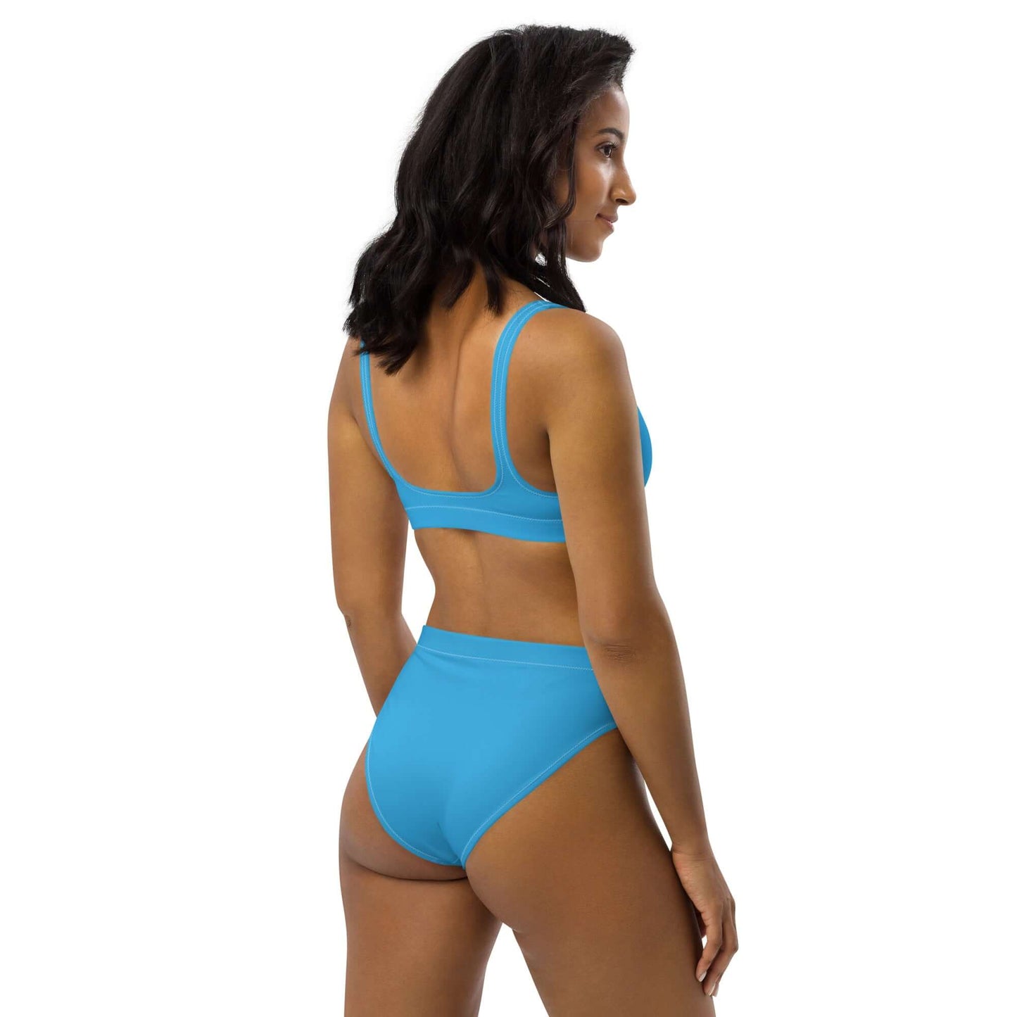 Blue high waisted bikini set with supportive fit and UPF 50+ swim fabric - Back 3