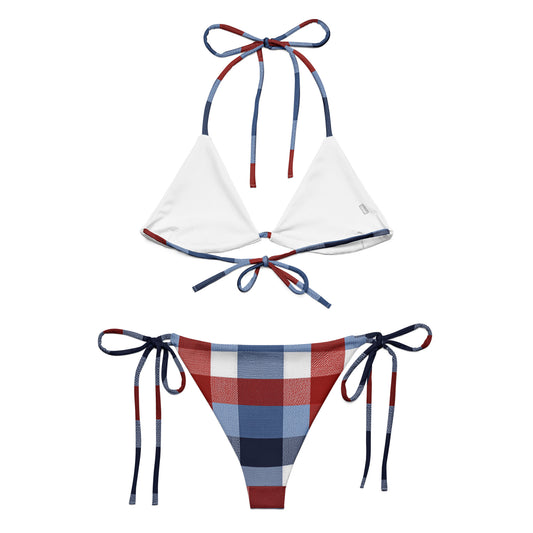 red white and blue gingham women's string bikini back