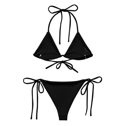 Sunset String Bikini in black, adjustable ties, double-layered for comfort and style.