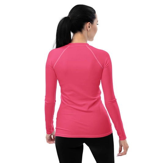 Women's Rash Guard in vibrant pink, showcasing a fitted cut and long sleeves for activewear comfort.