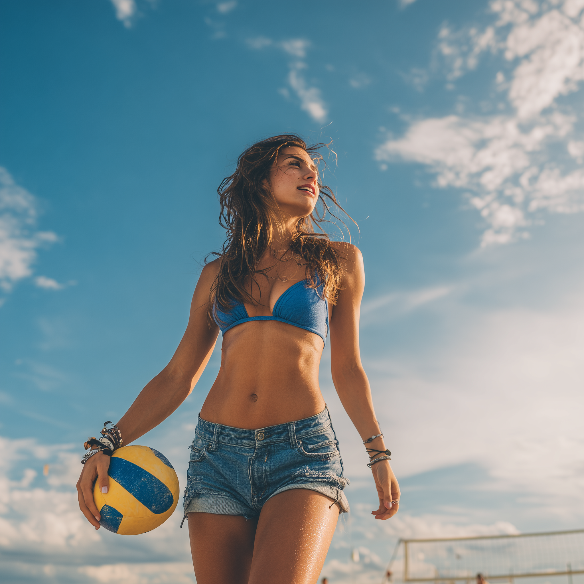 woman on a beach playing volleyball