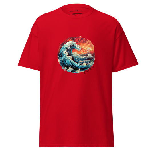 Sunset waves tee in soft cotton with classic fit and short sleeves -red
