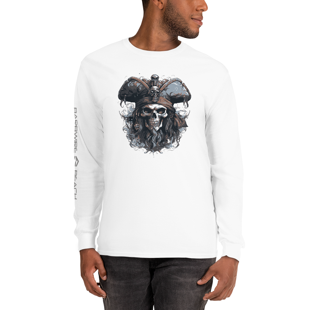 Long Sleeve T-Shirt – Davy Jones Graphic Tee | Barbwire Beach Davy Jones long sleeve white Tee - front