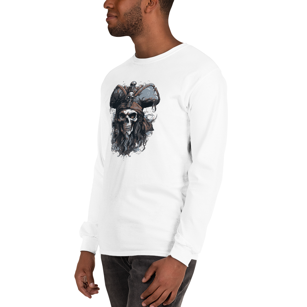 Long Sleeve T-Shirt – Davy Jones Graphic Tee | Barbwire Beach Davy Jones long sleeve white Tee - front 2