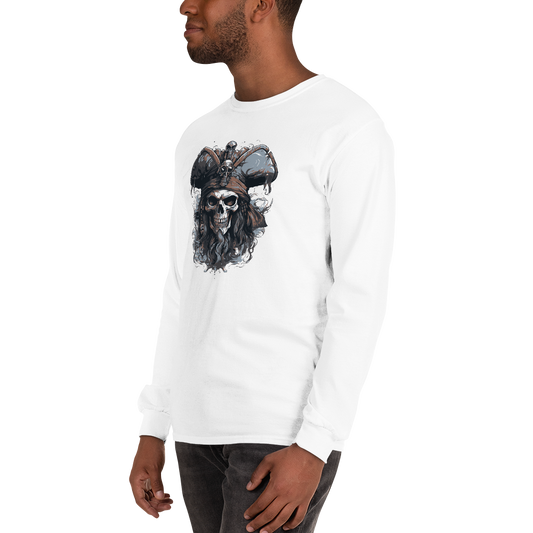 Long Sleeve T-Shirt – Davy Jones Graphic Tee | Barbwire Beach Davy Jones long sleeve white Tee - front 2