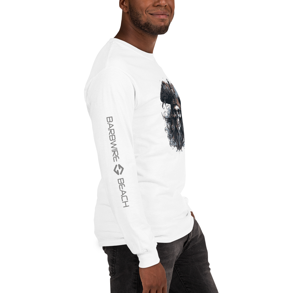 Long Sleeve T-Shirt – Davy Jones Graphic Tee | Barbwire Beach Davy Jones long sleeve white Tee - side