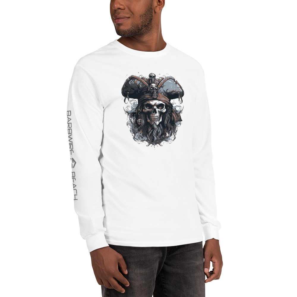 Long Sleeve T-Shirt – Davy Jones Graphic Tee | Barbwire Beach Davy Jones long sleeve white Tee - front 3