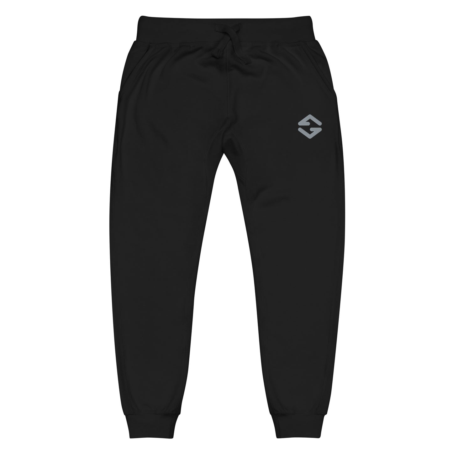 Unisex fleece sweatpants in black with soft fabric, elastic waistband, and relaxed fit black full