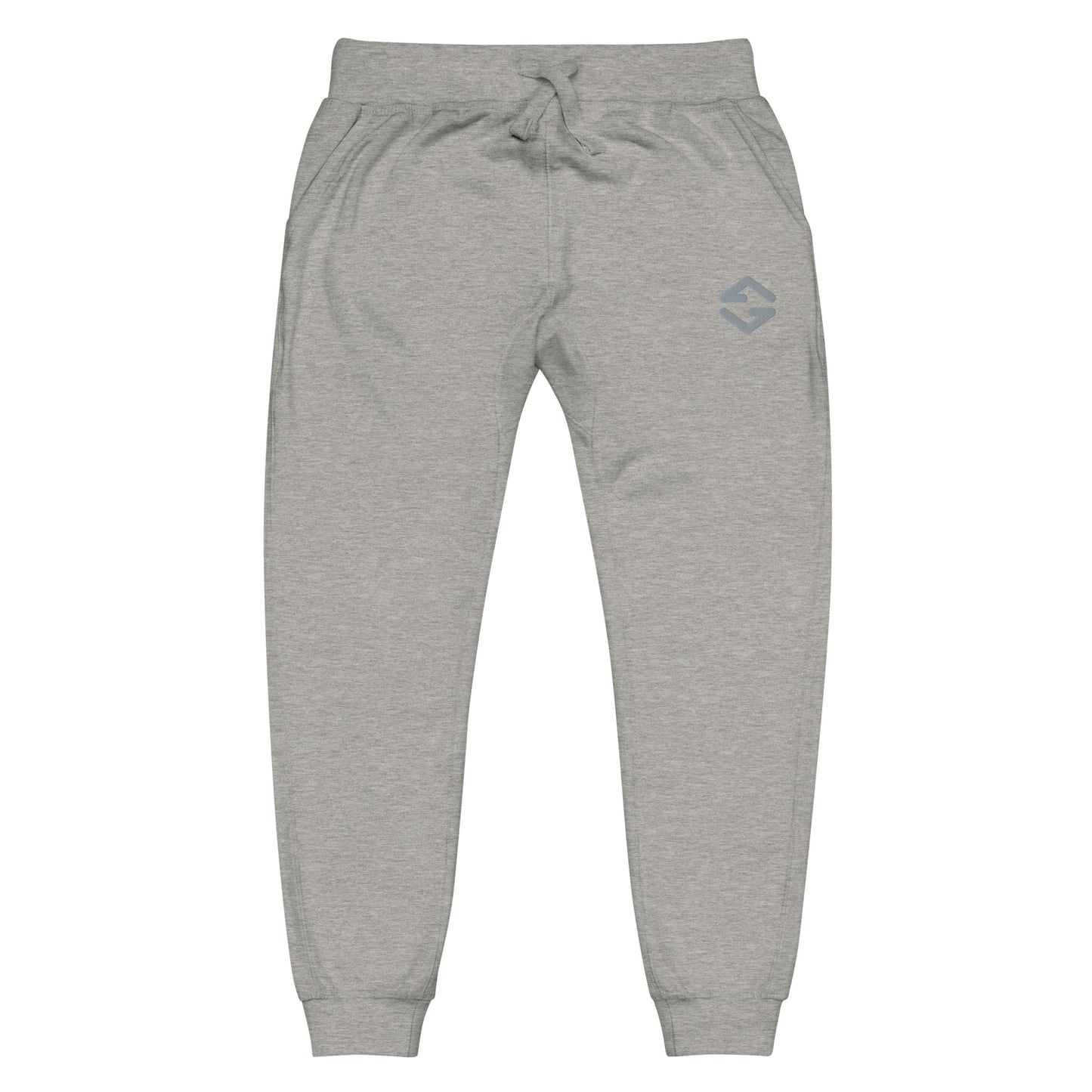 Unisex fleece sweatpants in black with soft fabric, elastic waistband, and relaxed fit light gray full