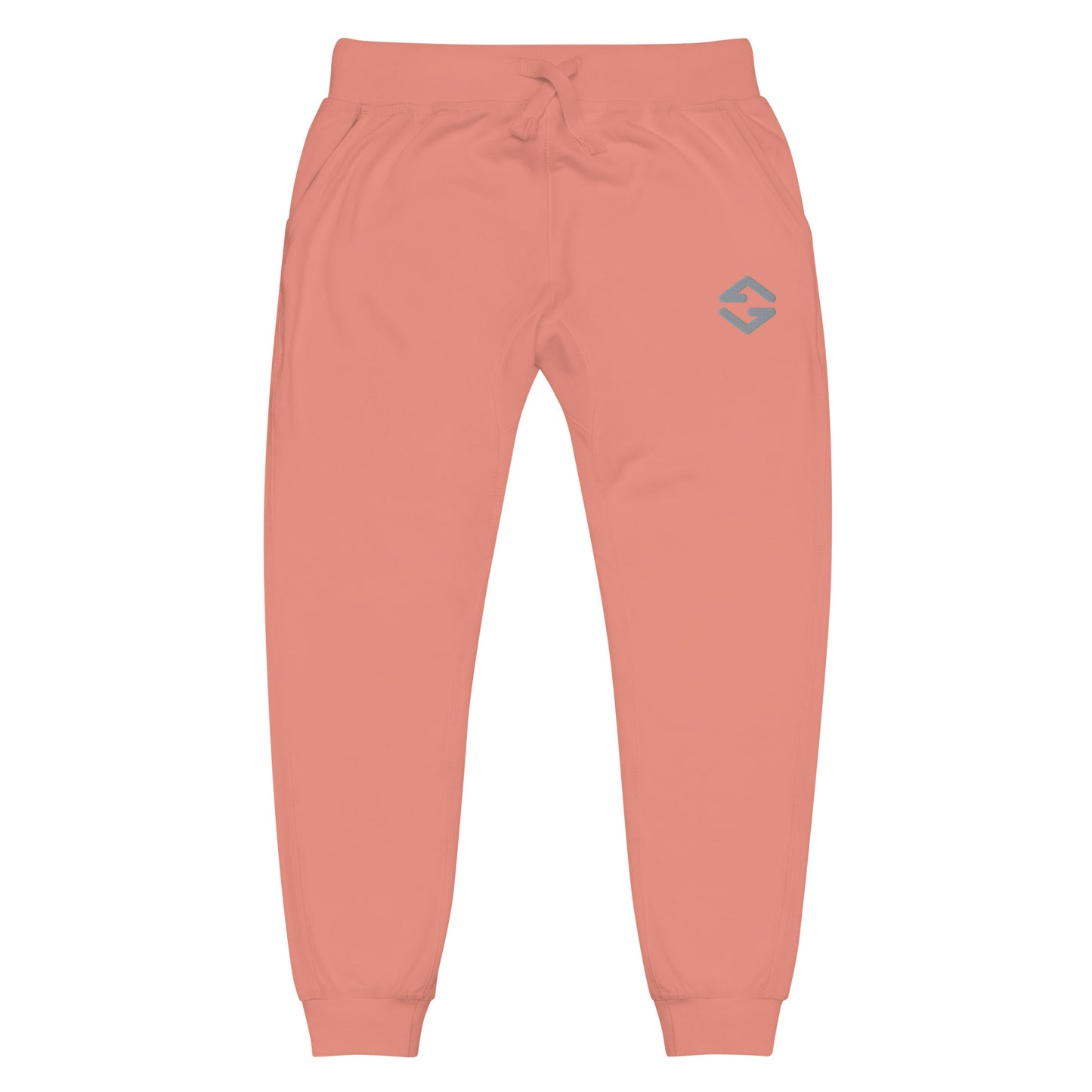 Unisex fleece sweatpants in black with soft fabric, elastic waistband, and relaxed fit peach full