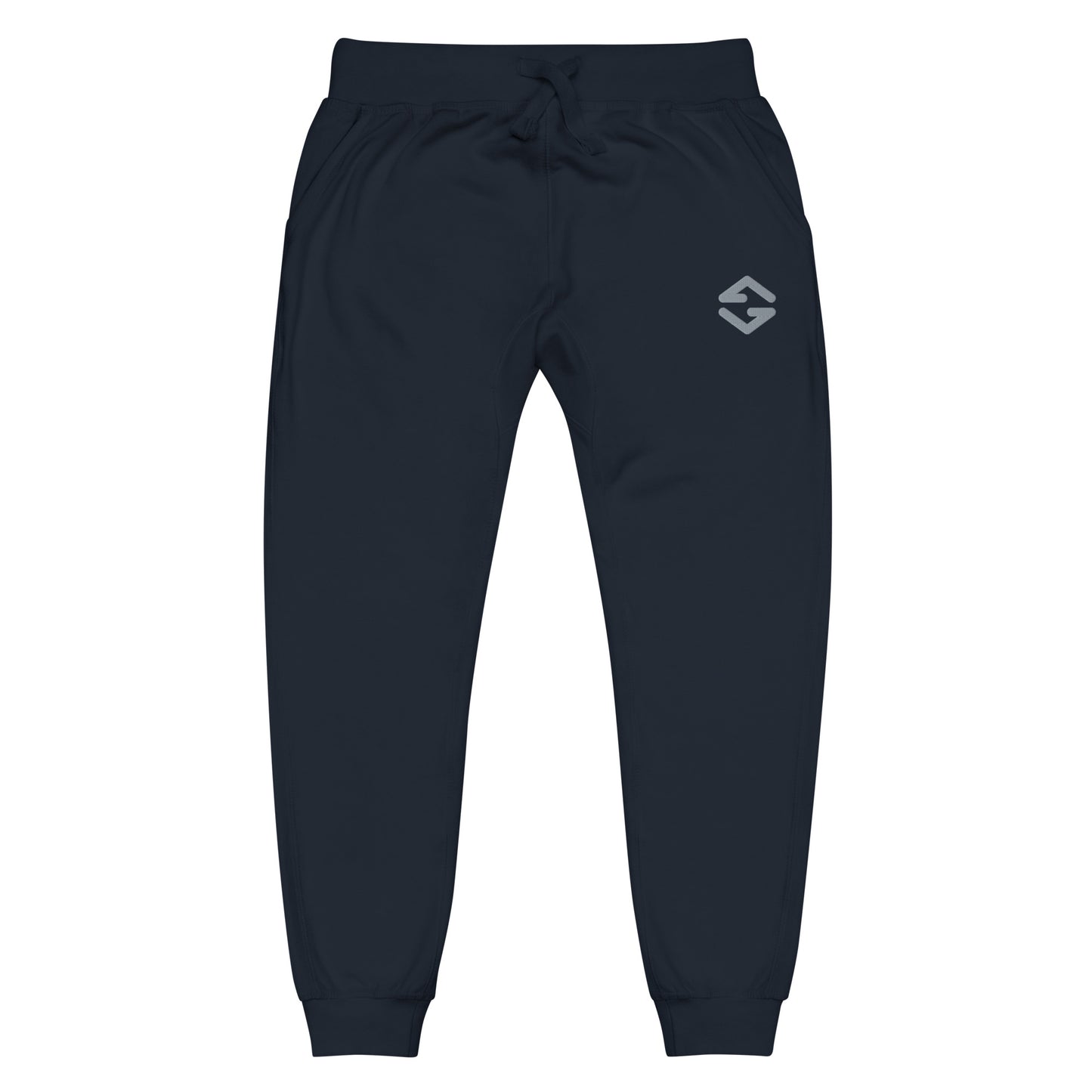 Unisex fleece sweatpants in black with soft fabric, elastic waistband, and relaxed fit navy full