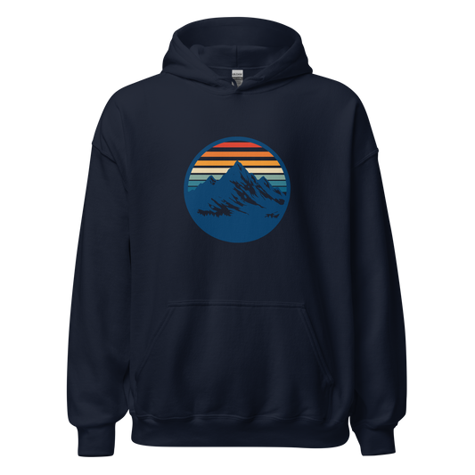 Retro Mountain hoodie in soft cotton blend with front pocket and drawstring hood charcoal