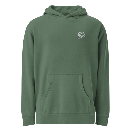 Unisex Live Free hoodie in black with soft cotton-blend fabric and front pocket - Green