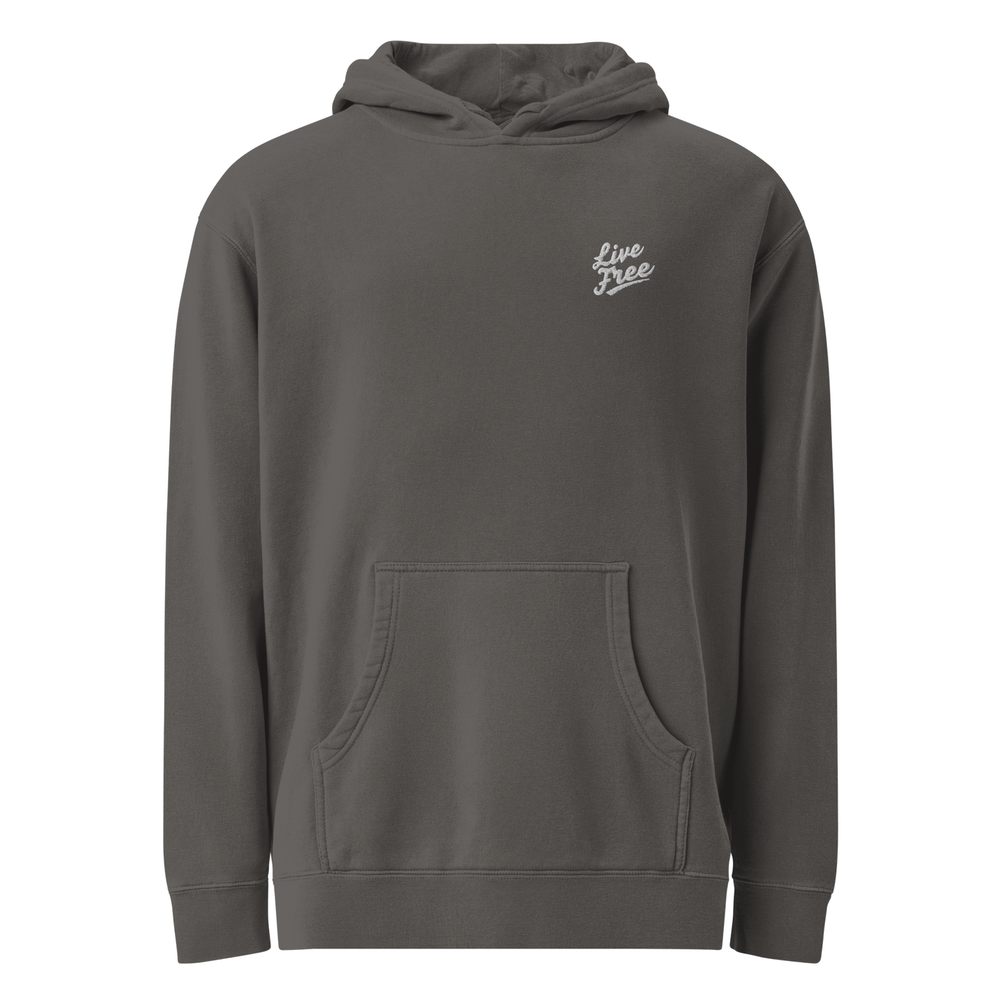 Unisex Live Free hoodie in black with soft cotton-blend fabric and front pocket - Gray