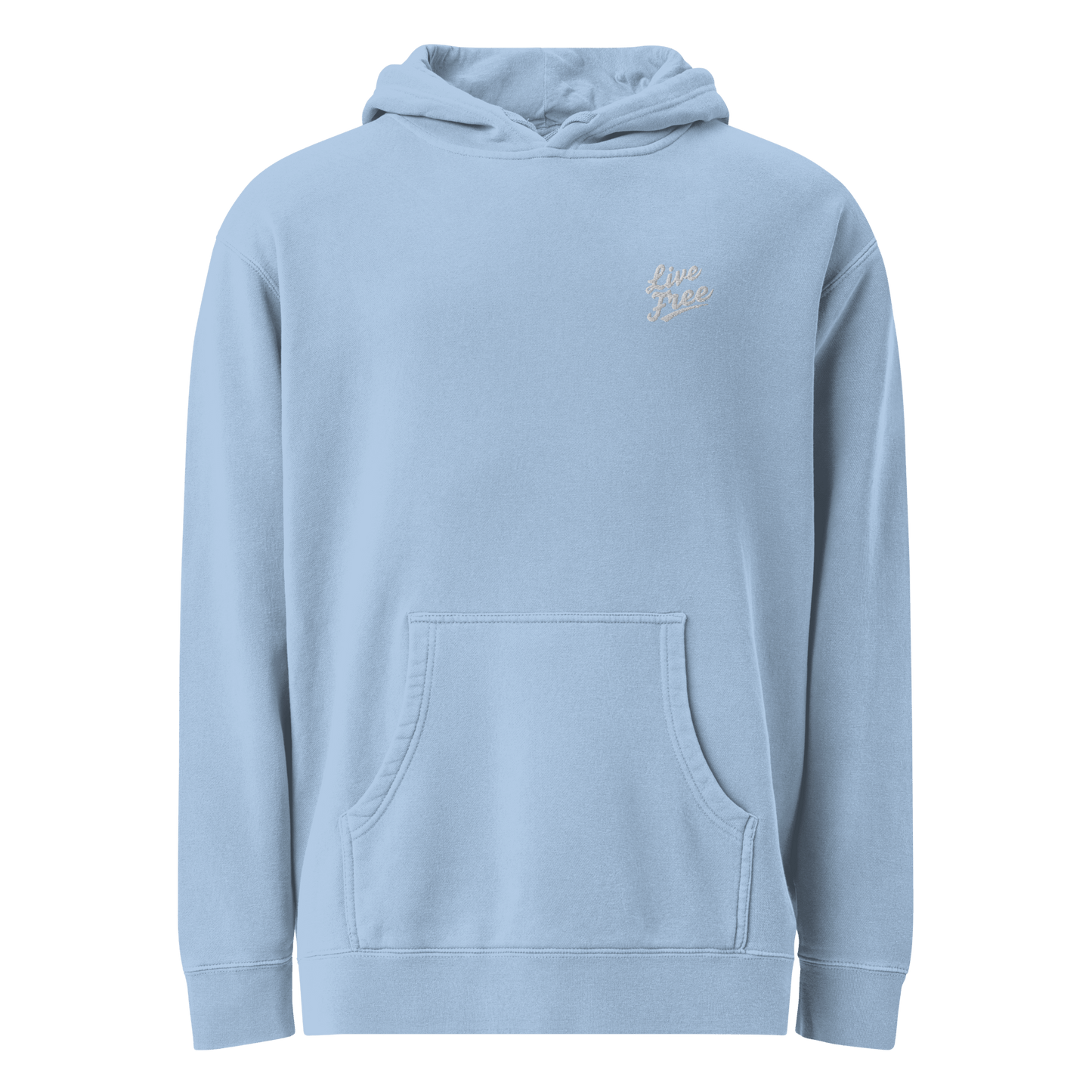 Unisex Live Free hoodie in black with soft cotton-blend fabric and front pocket - Blue