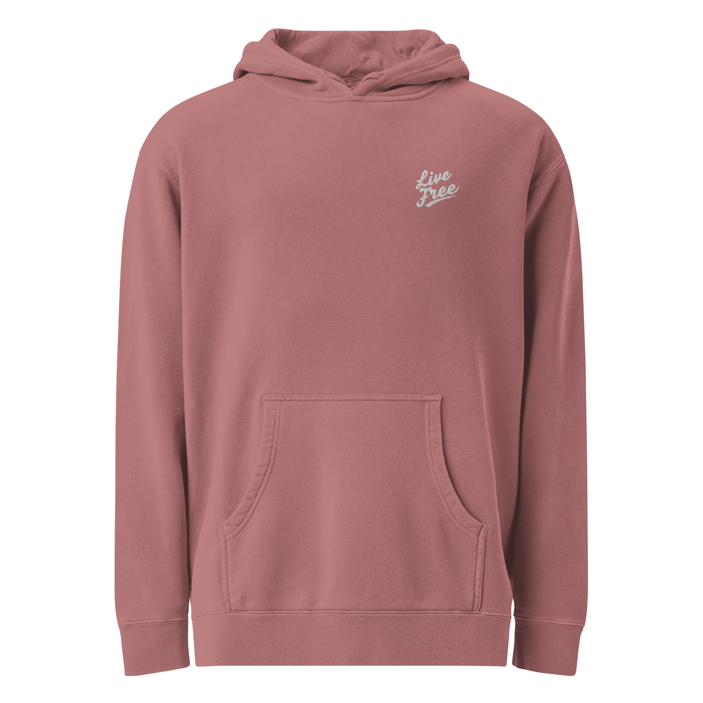Unisex Live Free hoodie in black with soft cotton-blend fabric and front pocket - Rose