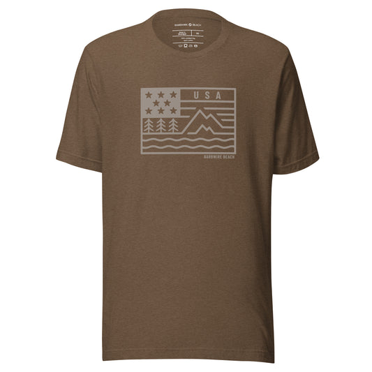 USA Stamp graphic tee in soft cotton with classic fit and short sleeves light brown