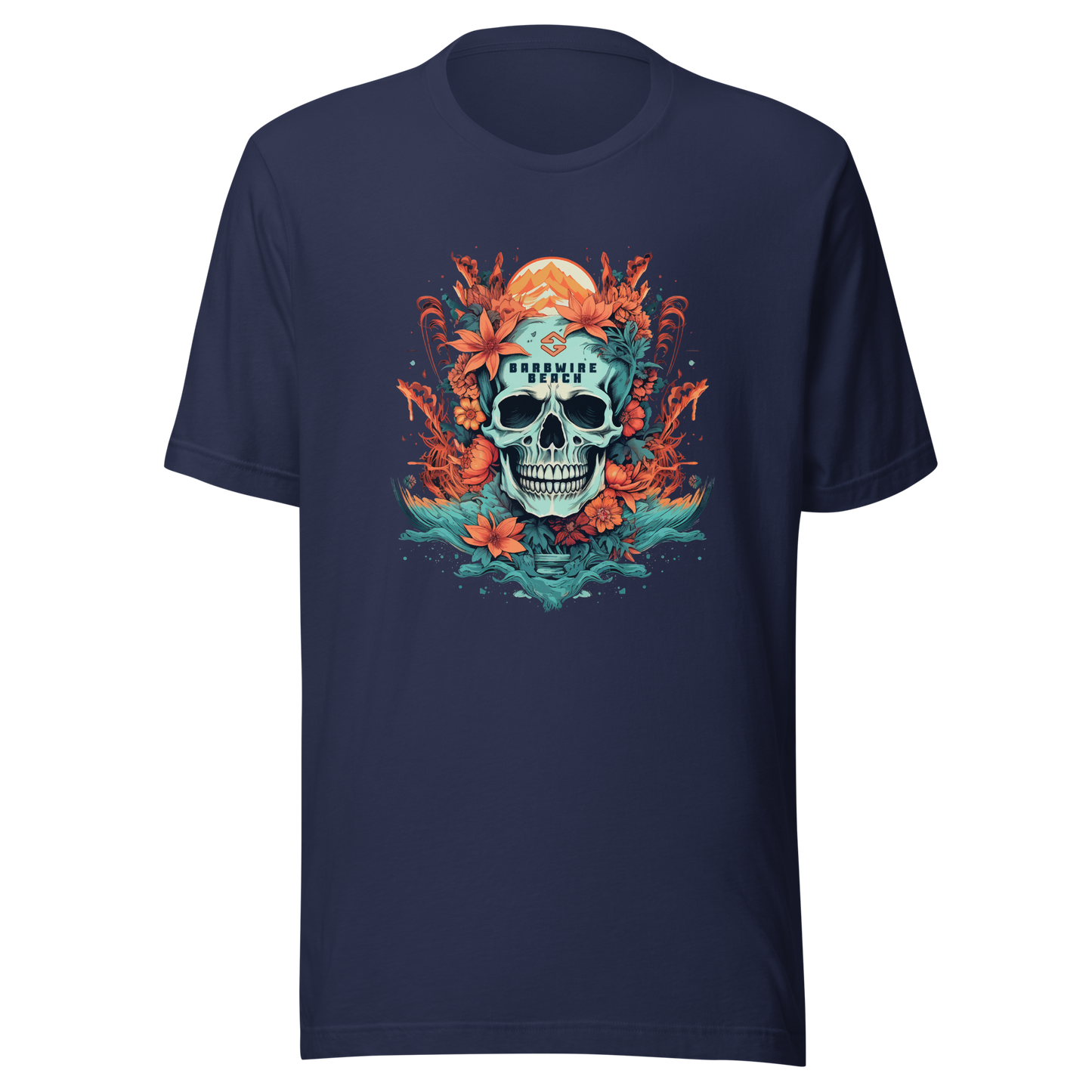 Flower Skull graphic tee in soft cotton with classic fit and short sleeves navy