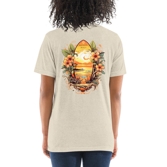 Sunset surfboard graphic tee shirt short sleeve - back sand