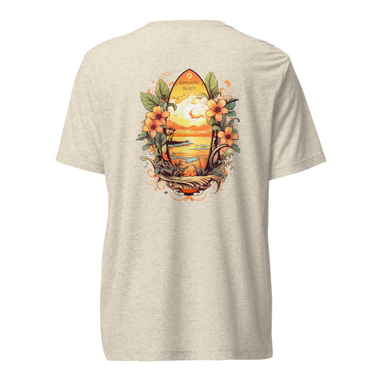 Sunset Surfboard Graphic tee in soft cotton with classic fit and short sleeves - tan - back