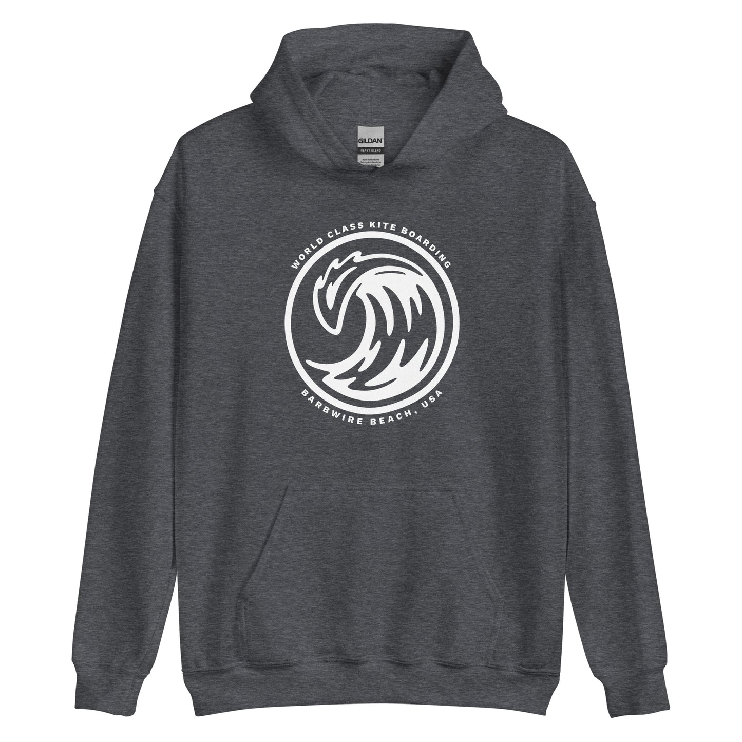 Surf hoodie in gray with soft cotton blend fabric, drawstring hood, and front pocket