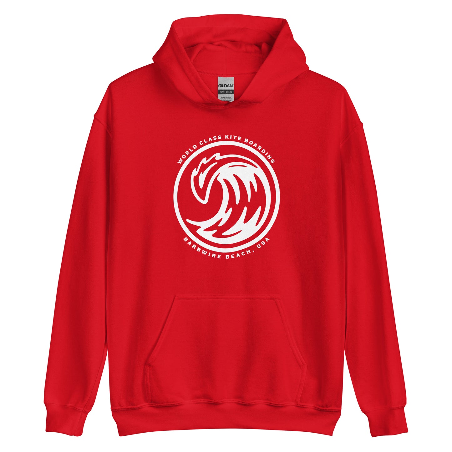 Surf hoodie in red with soft cotton blend fabric, drawstring hood, and front pocket