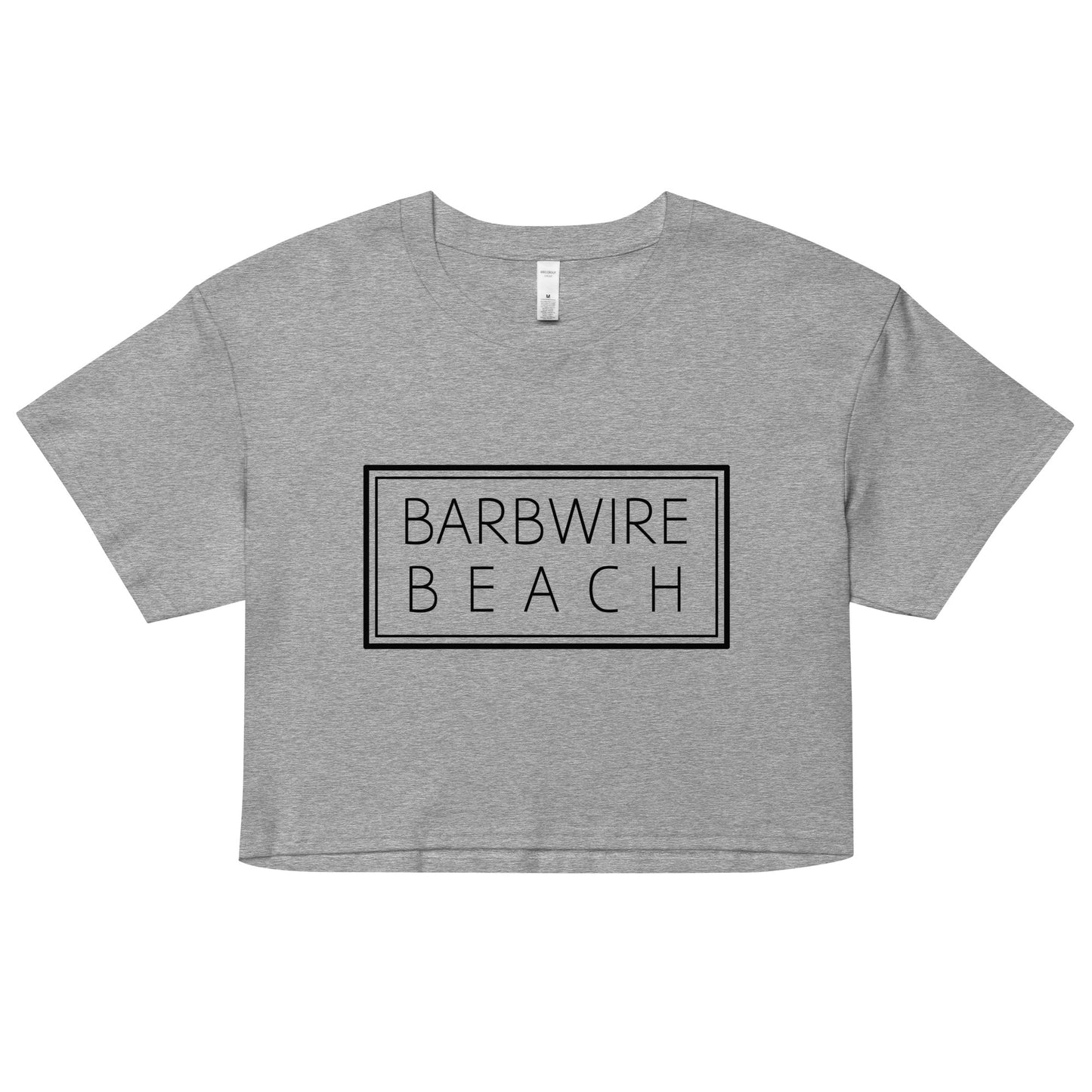 Women's short sleeve Barbwire Beach block crop top t-shirt graphic tee - gray