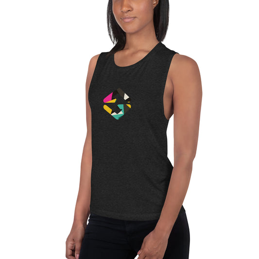 barbwire beach abstract signature tank sleeveless women's black - front 2
