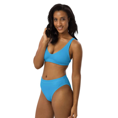Blue high waisted bikini set with supportive fit and UPF 50+ swim fabric - Front 2