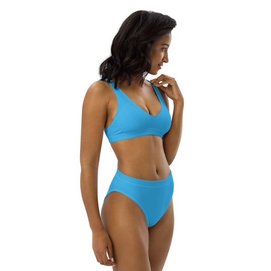 Blue high waisted bikini set with supportive fit and UPF 50+ swim fabric - Side
