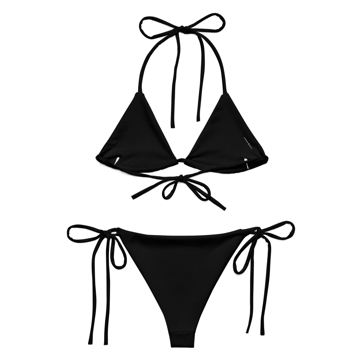 Sunset String Bikini in black, adjustable ties, double-layered for comfort and style.