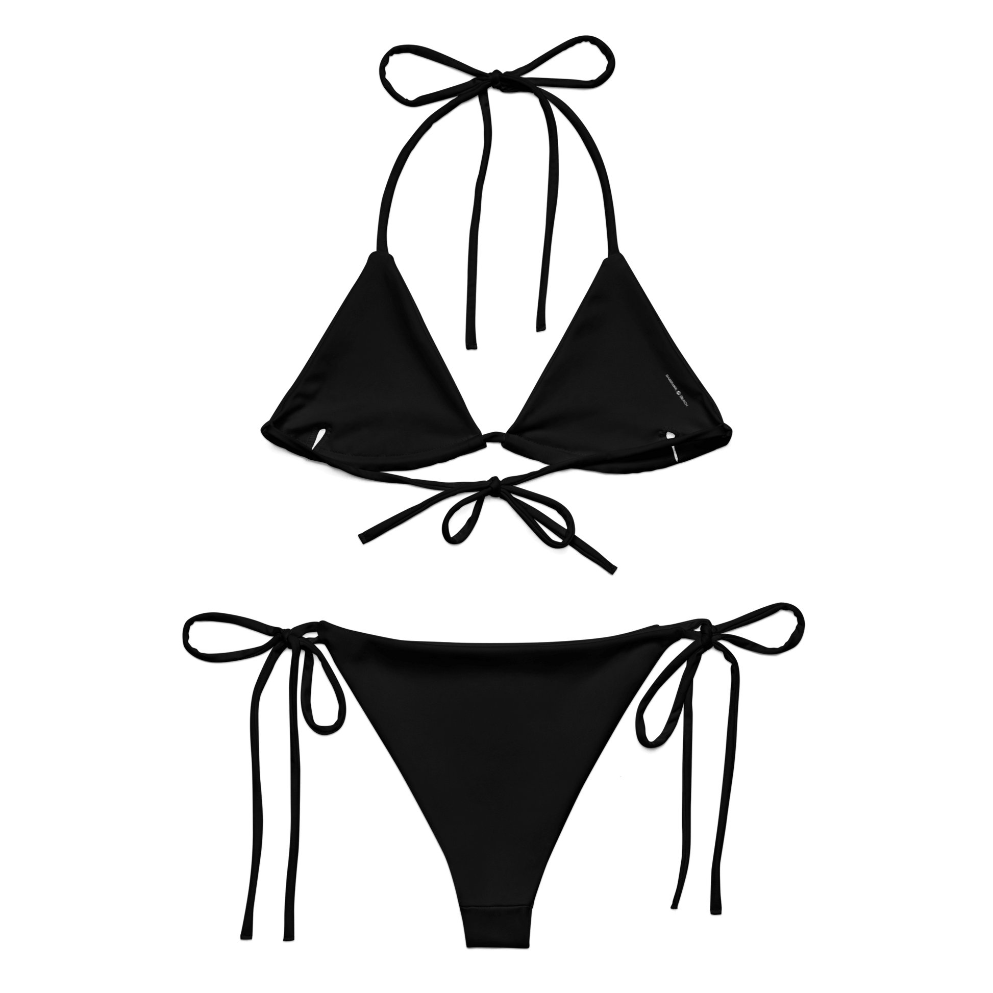 Sunset String Bikini in black, adjustable ties, double-layered for comfort and style.