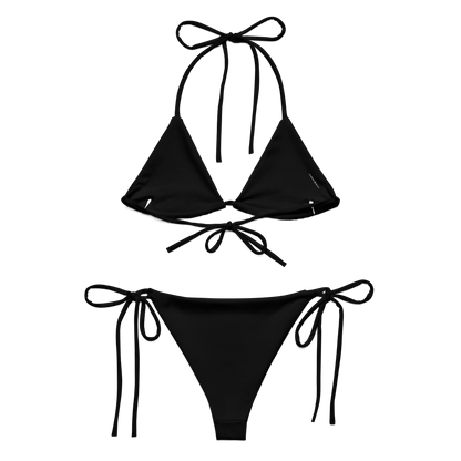 Sunset String Bikini in black, adjustable ties, double-layered for comfort and style.
