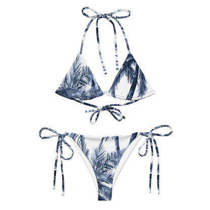 Sunset String Bikini featuring a tropical palm print design with adjustable ties for ultimate comfort and style.