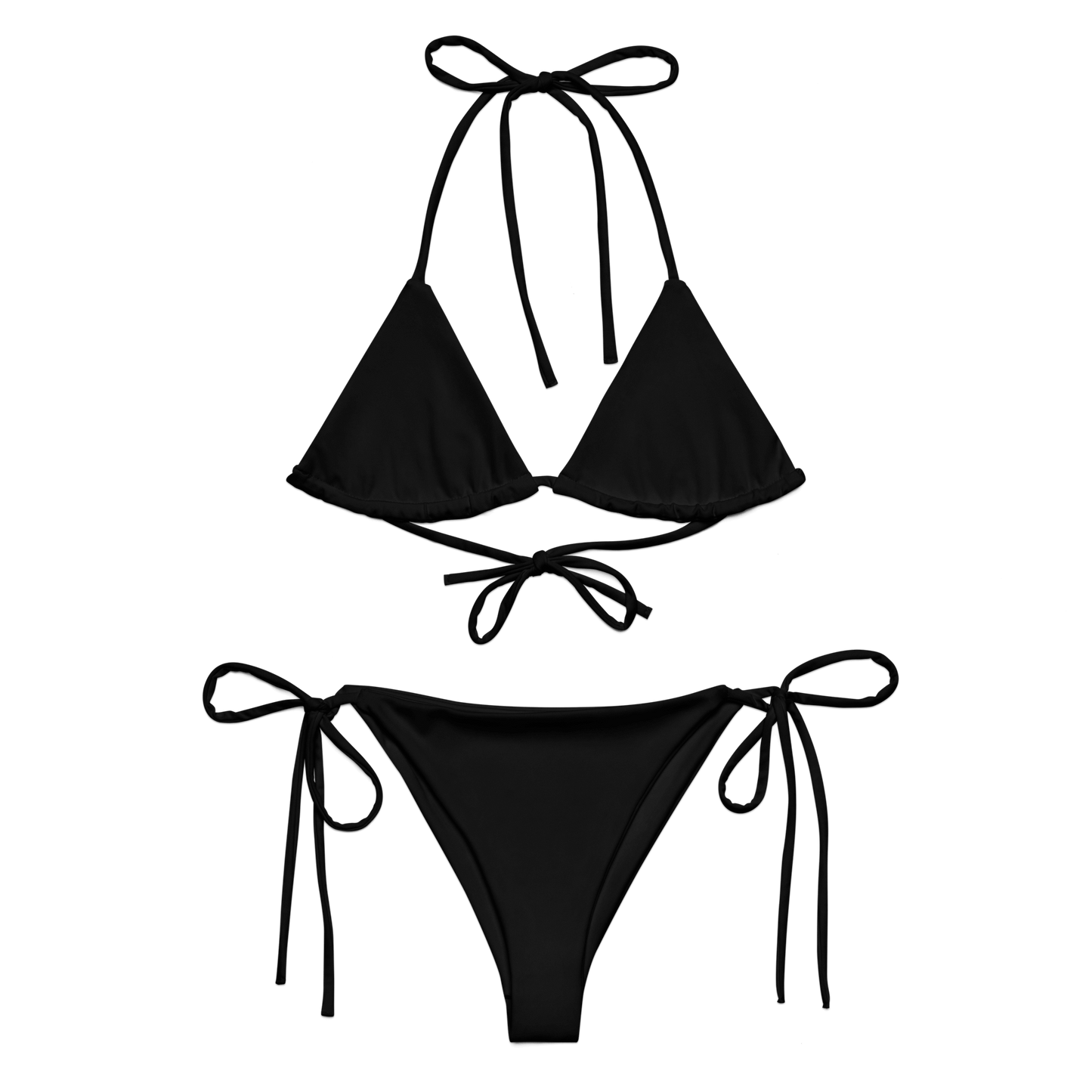 Sunset String Bikini in black, featuring adjustable ties and a classic design for comfort and style.