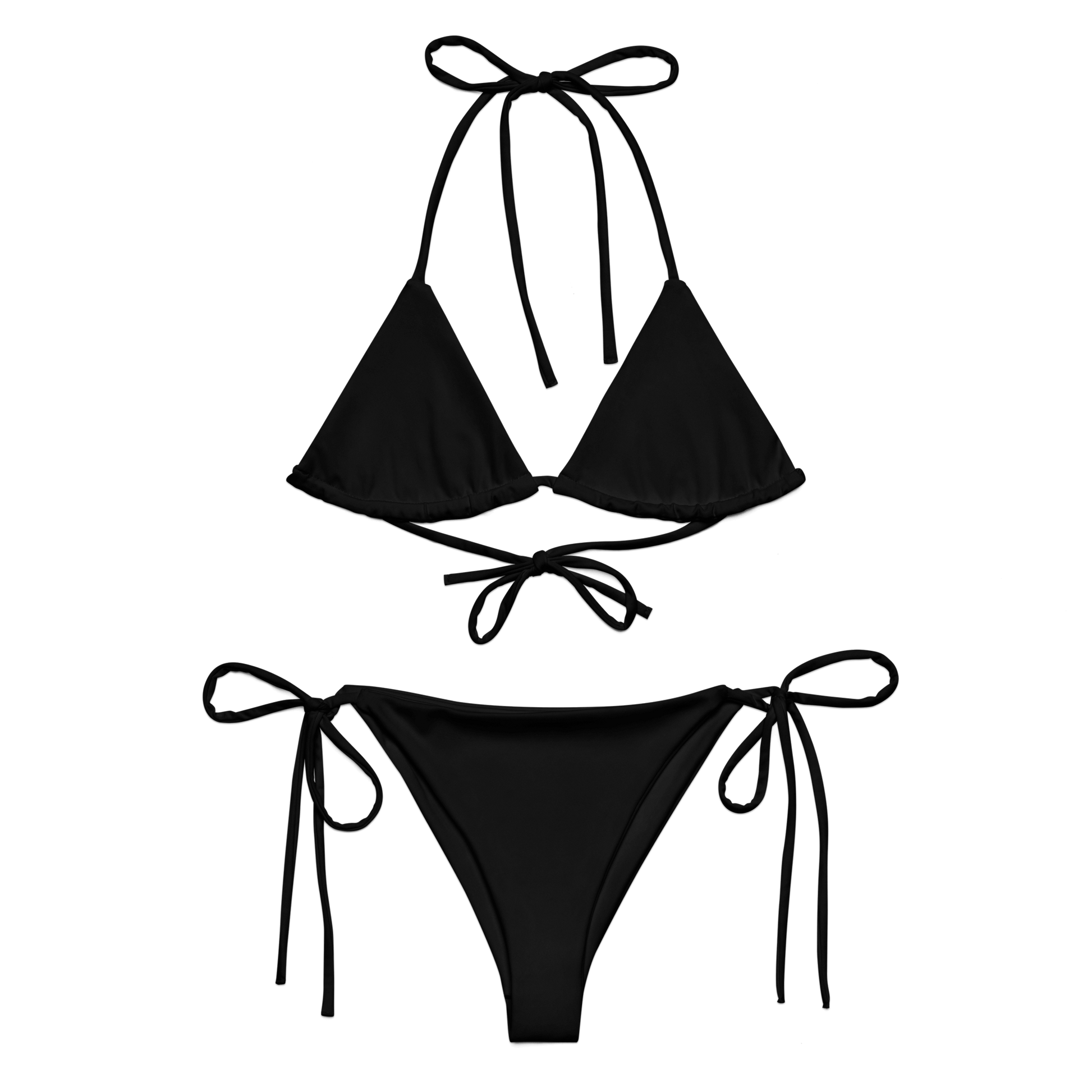 Sunset String Bikini in black, featuring adjustable ties and a classic design for comfort and style.