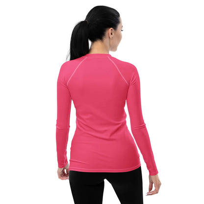 Women's Rash Guard in vibrant pink, showcasing a fitted cut and long sleeves for activewear comfort.