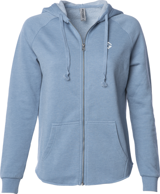 Wave Wash zip hoodie in blue with full zipper, soft fabric, and relaxed fit - blue