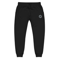 Unisex fleece sweatpants in black with soft fabric, elastic waistband, and relaxed fit black full