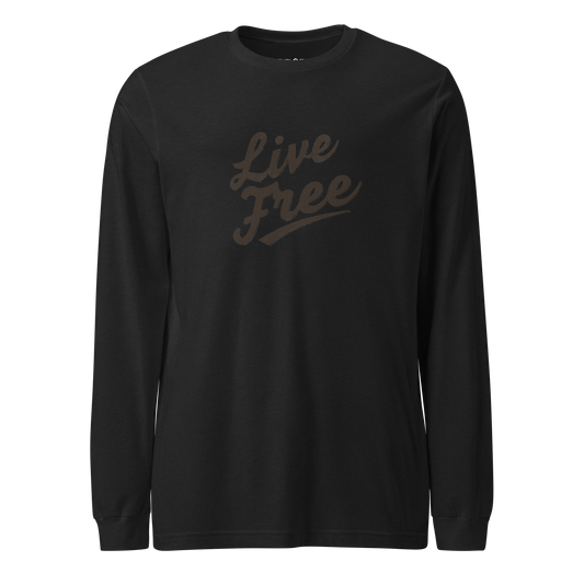 Live Free long sleeve tee in black with lightweight cotton fabric and ribbed cuffs - black