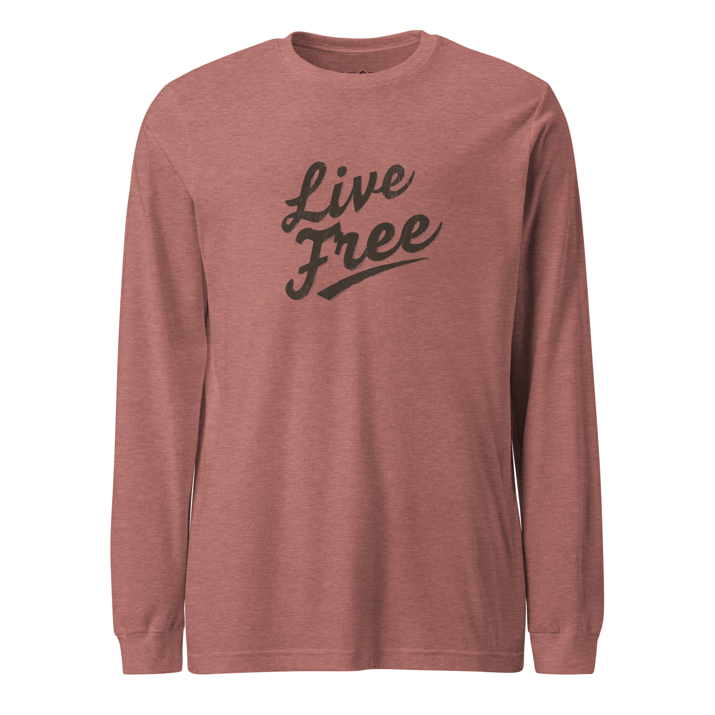 Live Free long sleeve tee in black with lightweight cotton fabric and ribbed cuffs - pink