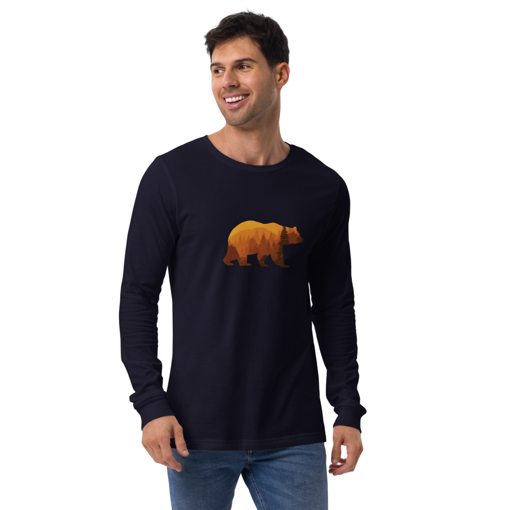 unisex Bear Country Fall long sleeve shirt in cotton with relaxed fit and ribbed cuffs navy male