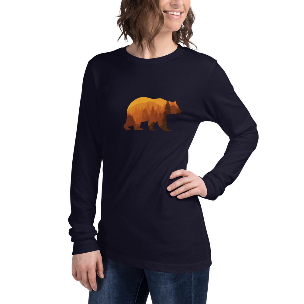 Long Sleeve T-Shirt – Bear Country Fall unisex Bear Country Fall long sleeve shirt in cotton with relaxed fit and ribbed cuffs navy female
