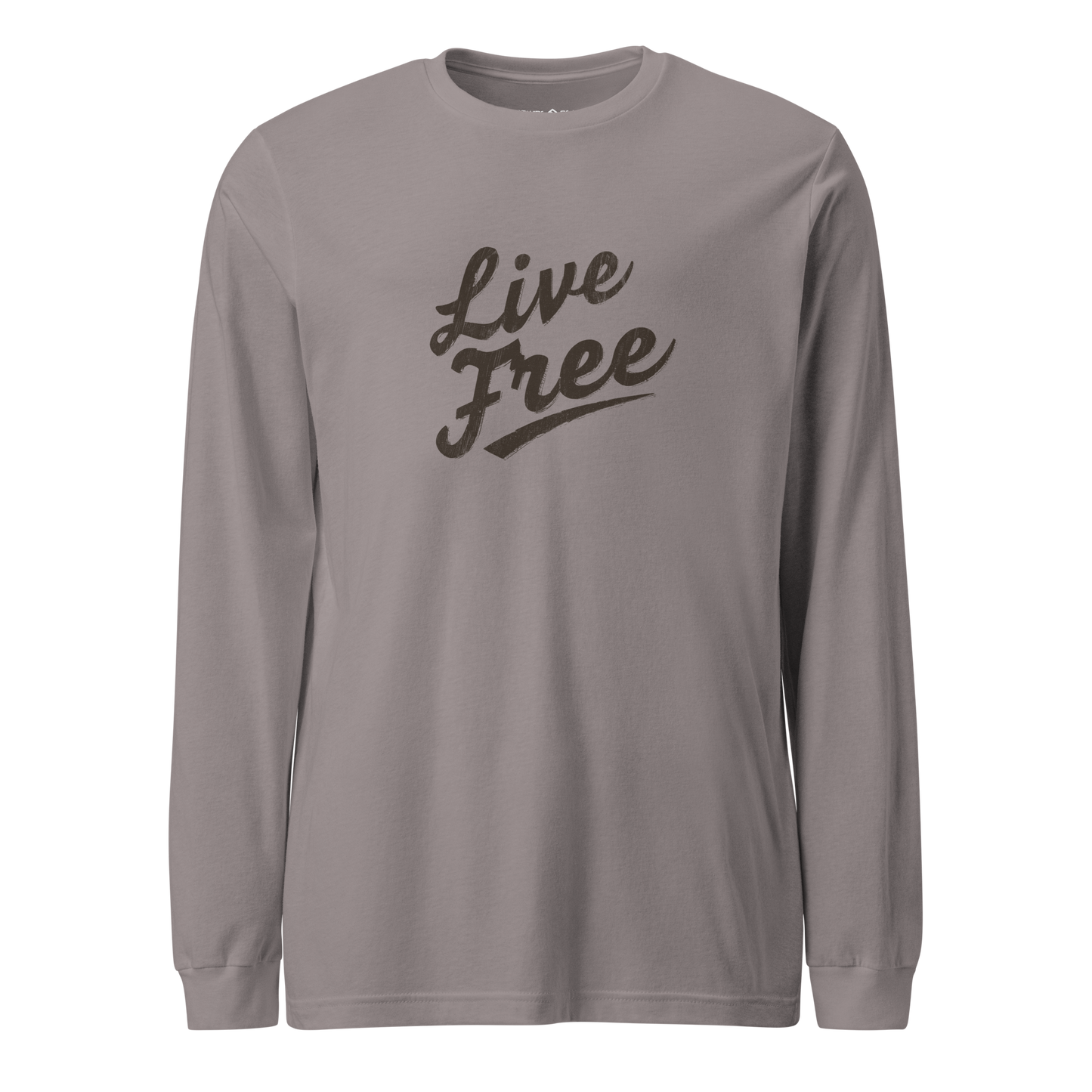 Live Free long sleeve tee in black with lightweight cotton fabric and ribbed cuffs - brown