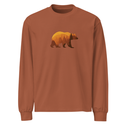 unisex Bear Country Fall heavyweight long sleeve shirt in cotton with relaxed fit and ribbed cuffs burnt orange