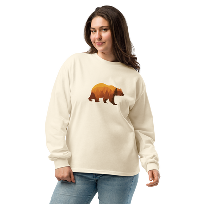 unisex Bear Country Fall heavyweight long sleeve shirt in cotton with relaxed fit and ribbed cuffs cream - female