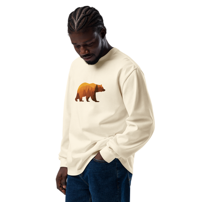 unisex Bear Country Fall heavyweight long sleeve shirt in cotton with relaxed fit and ribbed cuffs cream - male